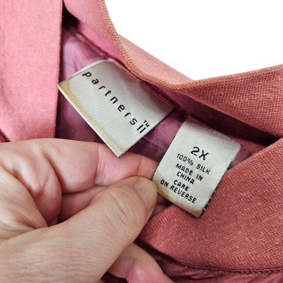 Vintage‎ Partners II Womens Quilted Bomber Jacket 2X Pink 100% Silk Vintage 80s - Picture 3 of 12